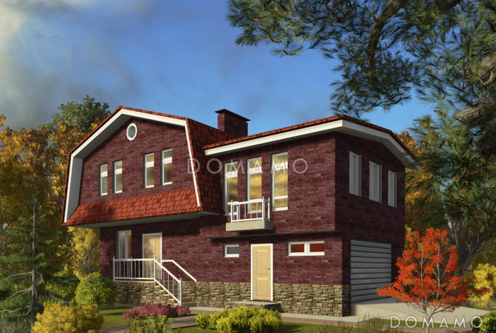 Проект одноэтажного дома с мансардным этажом и встроенным гаражом 