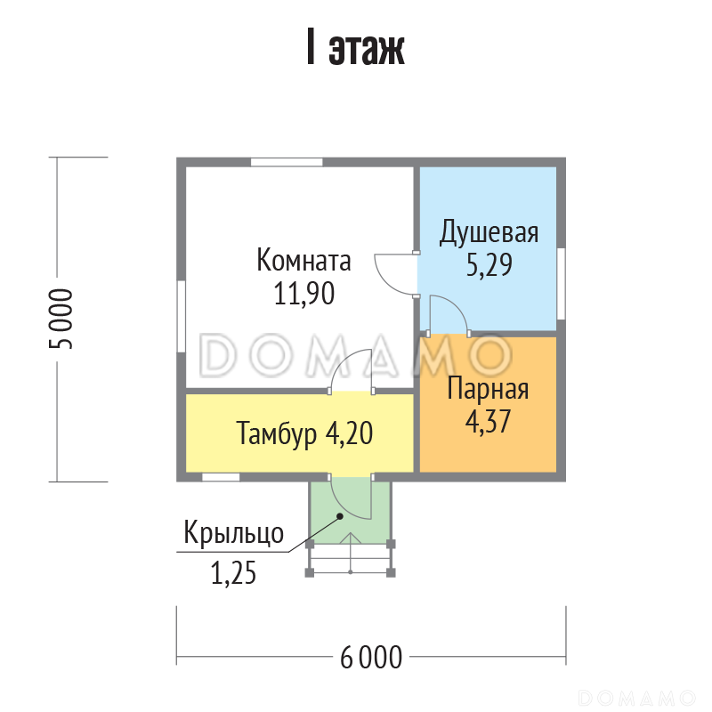 Проект бани из клееного бруса 6х5 / План 1 этажа Проект бани из клееного бруса 6х5 / План 1 этажа