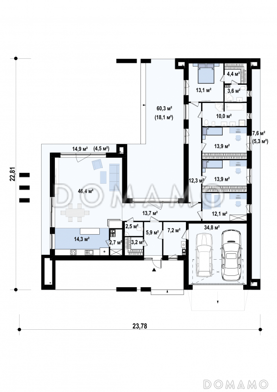 Проект просторного одноэтажного дома из кирпича для большой семьи / План 1 этажа