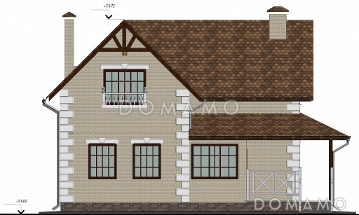 Проект двухэтажного кирпичного дома с французским балконом / Фасад 1