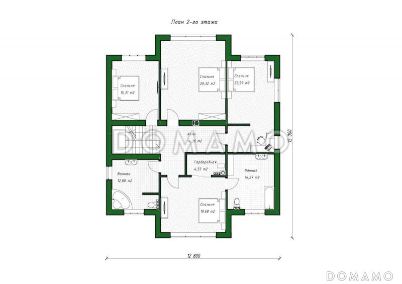 Проект дома с 4 спальнями на мансарде, кабинетом, изолированной кухней и просторной гостиной-столовой / План мансардного этажа