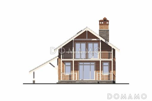 Коттедж с мансардным этажом и пристроенным навесом для машины / Фасад 2