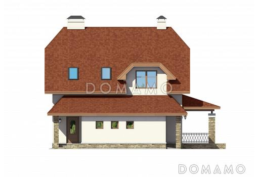 Проект дома из пеноблоков с мансардой, гаражом с подъемными воротами / Фасад 4
