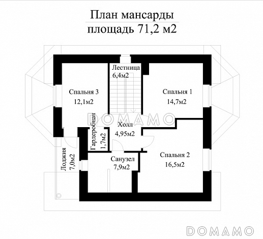 Проект дома на рельефе в стиле фахверк с гаражом в подвале / План мансардного этажа Проект дома на рельефе в стиле фахверк с гаражом в подвале / План мансардного этажа