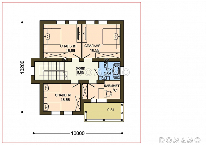 Проект белого дома с эркером кухни и серой кровлей / План 2 этажа Проект белого дома с эркером кухни и серой кровлей / План 2 этажа