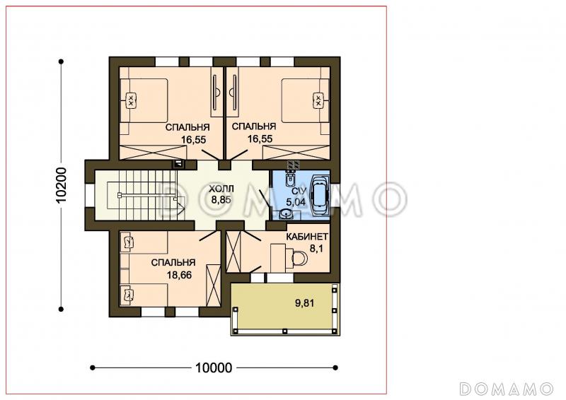 Проект белого дома с эркером кухни и серой кровлей / План 2 этажа