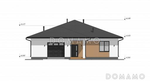 Проект большого одноэтажного дома с гаражом на одну машину в стиле Райт S-194 / Фасад 1