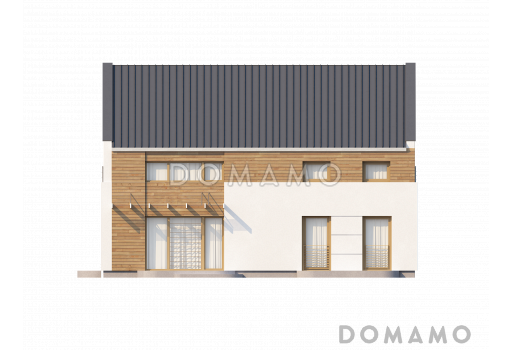 Проект удобного простого двухэтажного коттеджа из кирпича с кабинетом и просторной гостиной / Фасад 2