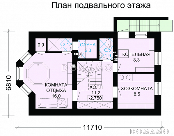 Экономичный загородный дом с подвалом / План цокольного этажа Экономичный загородный дом с подвалом / План цокольного этажа