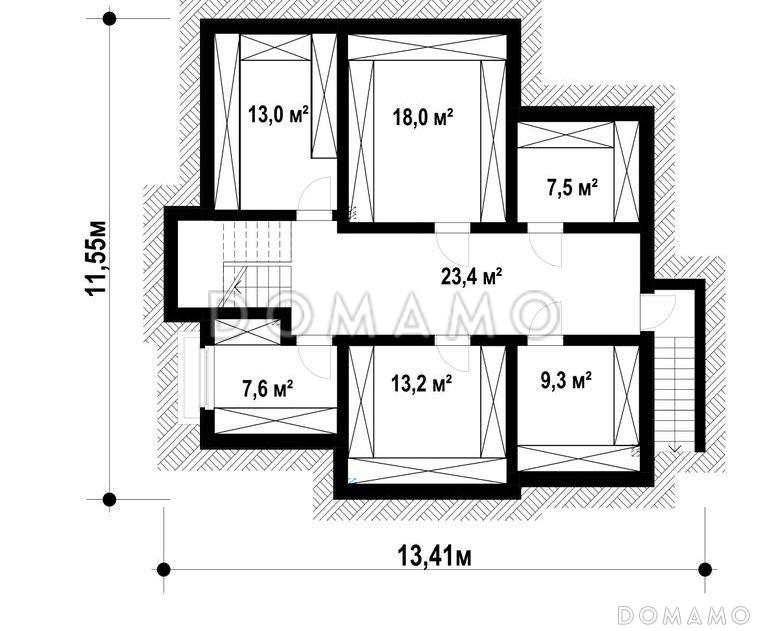 Проект загородного дома с подвалом, просторной гостиной и кухней, балконами, кабинетом / План цокольного этажа
