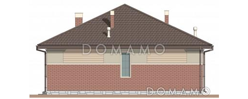 Проект одноэтажного дома с тремя спальнями, объединенной гостиной-кухней, небольшой террасой и хозяйственным помещением / Фасад 4