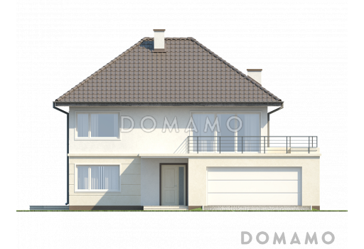 Проект современного просторного двухэтажного дома из газобетона с гаражом и террасой над ним / Фасад 1