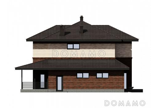 Проект двухэтажного дома с гаражом, котельной-хозкомнатой, террасой / Фасад 2