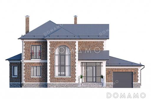 Проект двухэтажного дома с панорамным светлым окном и французским балконом в классическом стиле с эркером / Фасад 4