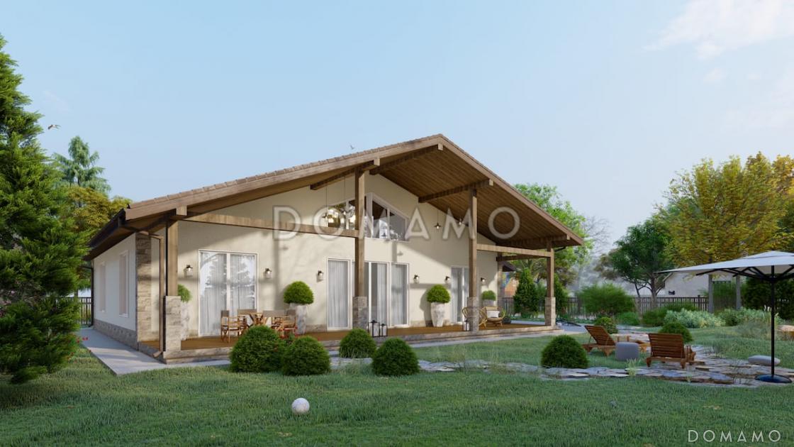 Проект дома с мансардой, вторым светом, большой гостиной и 4 спальнями / 1