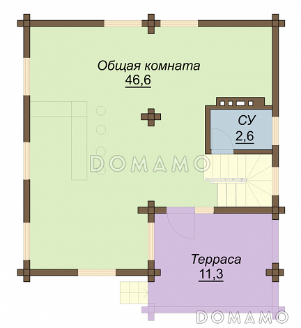 Проект одноэтажного дома из бруса с мансардным этажом / План цокольного этажа Проект одноэтажного дома из бруса с мансардным этажом / План цокольного этажа