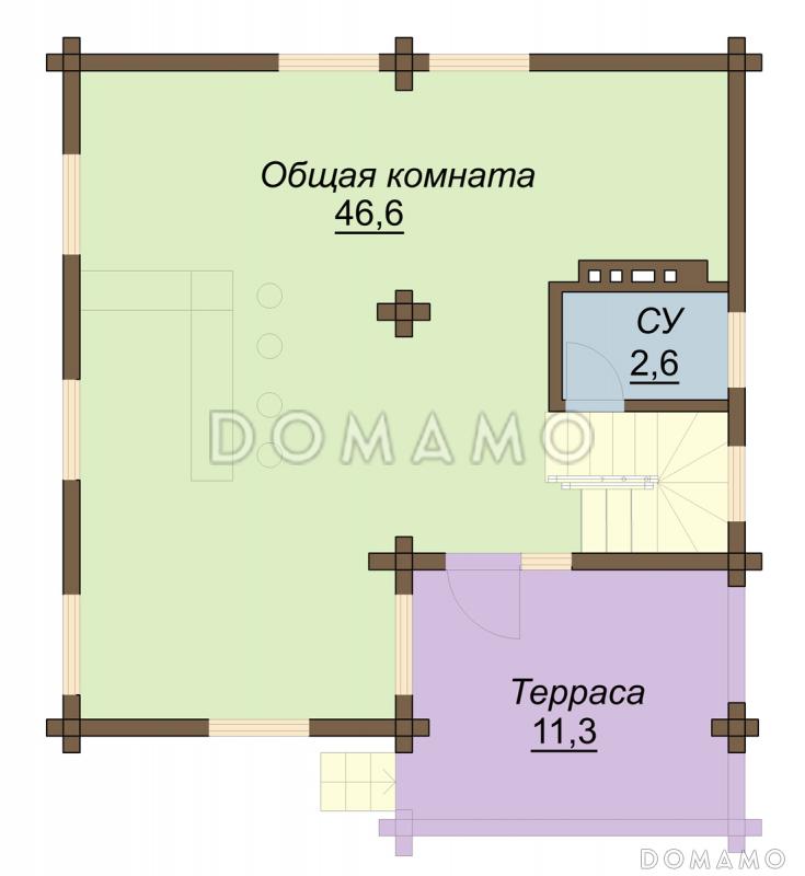 Проект одноэтажного дома из бруса с мансардным этажом / План цокольного этажа