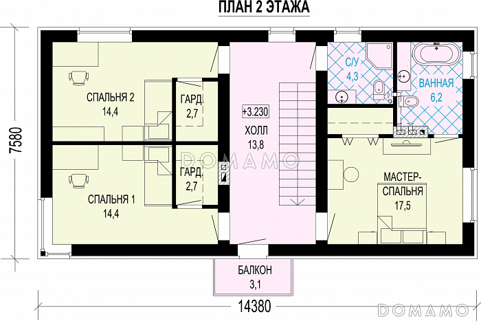 Проект дома в стиле минимализм с 4 спальнями / План 2 этажа Проект дома в стиле минимализм с 4 спальнями / План 2 этажа