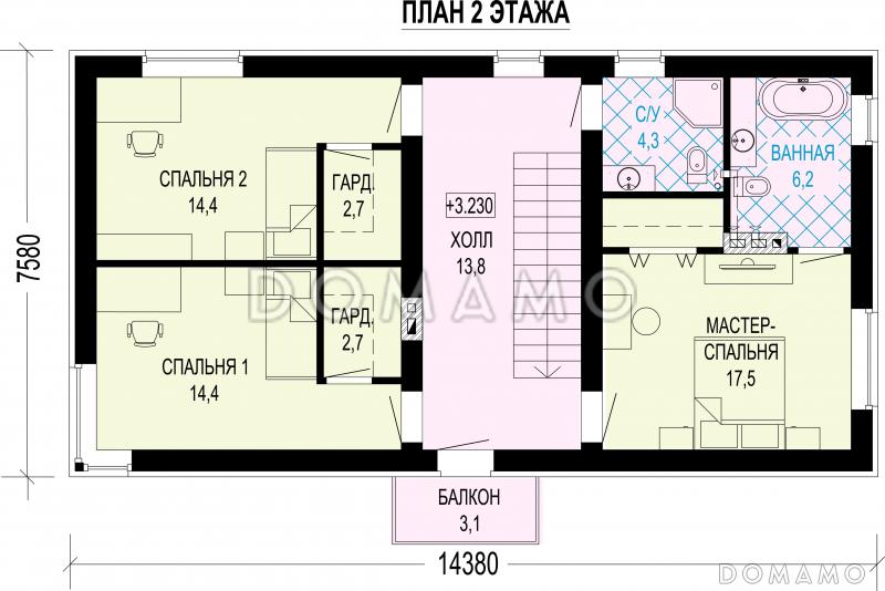 Проект дома в стиле минимализм с 4 спальнями / План 2 этажа