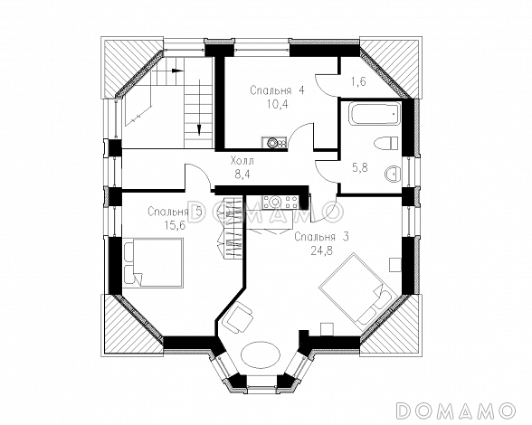 Проект коттеджа в готическом стиле / План мансардного этажа Проект коттеджа в готическом стиле / План мансардного этажа