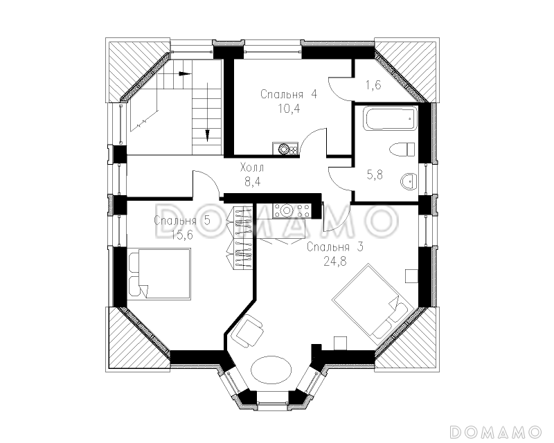 Проект коттеджа в готическом стиле / План мансардного этажа