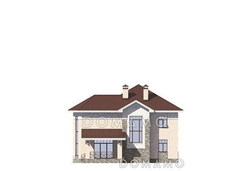 Проект дома с эркером, вторым светом, гостевой, крытой террасой / Фасад 2