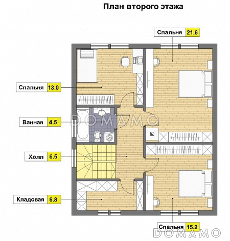 Проект каркасного дома с небольшой спальней на первом этаже / План мансардного этажа Проект каркасного дома с небольшой спальней на первом этаже / План мансардного этажа