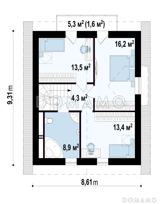 Проект одноэтажного дома из газобетона с мансардой и просторной гостиной / План мансардного этажа