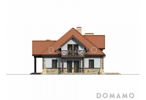 Проект комфортного одноэтажного мансардного дома из кирпича для двух семей в стиле русской усадьбы / Фасад 4