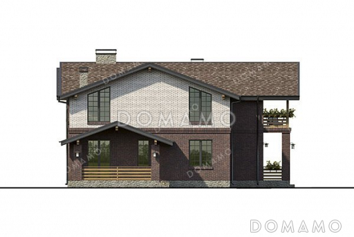 Проект одноэтажного дома с мансардой, террасой и сауной / Фасад 4