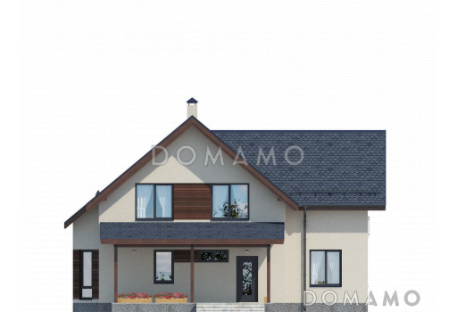 Проект лаконичного дома с гибкой, серой черепицей / Фасад 1