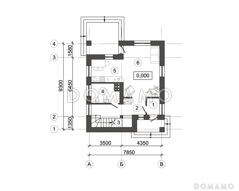 Проект современного дома c французскими балконами / План 1 этажа