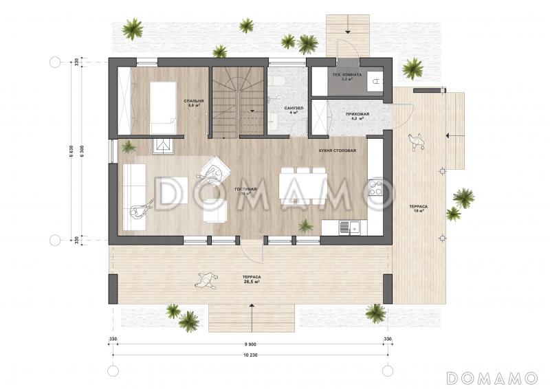 С-144 двухэтажный дом / План 1 этажа