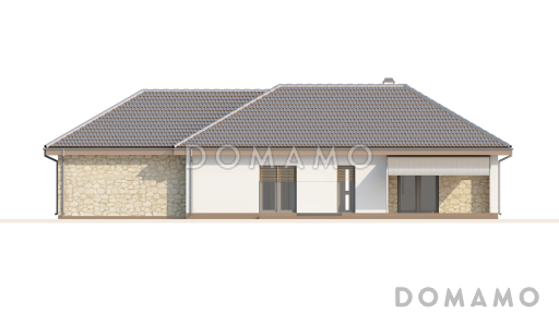 Проект одноэтажного дома из кирпича с большим встроенным гаражом на два автомобиля и мастерской / Фасад 4