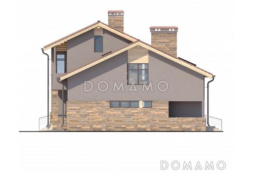 Дом с гаражом на одну машину, спальней на первом этаже, бильярдной в подвале / Фасад 2