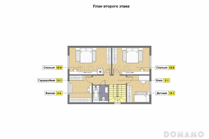 Проект скандинавского коттеджа с 4 спальнями, светлой гостиной и крытой террасой / План мансардного этажа