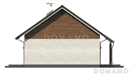 Проект компактного одноэтажного дома из газобетона с острой крышей, с тремя спальнями и небольшой крытой террасой / Фасад 1