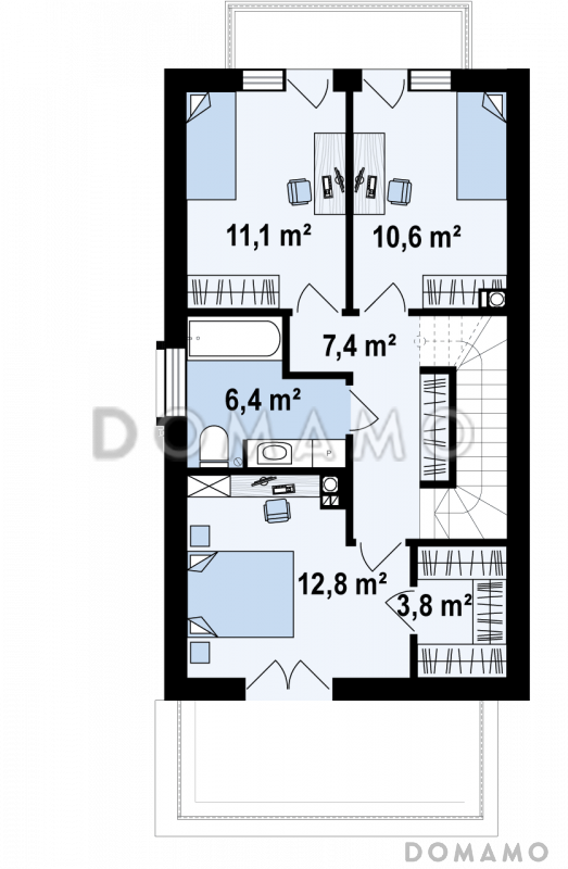 Проект компактного двухэтажного дома из газобетона современного дизайна с гаражом / План 2 этажа