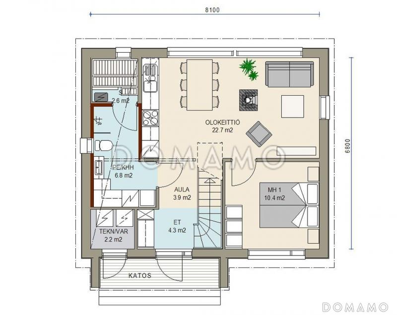 Проект каркасного дома с мансардой / План 1 этажа