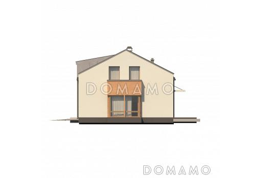 Проект современного мансардного дома из кирпича с четырьмя комнатами, эркером и одноместным гаражом / Фасад 2