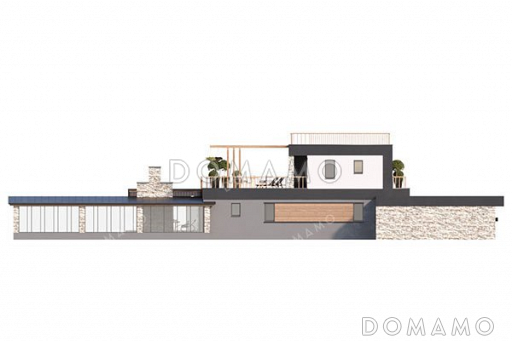 Проект двухэтажного дома с бассейном и гаражом на два автомобиля / Фасад 4