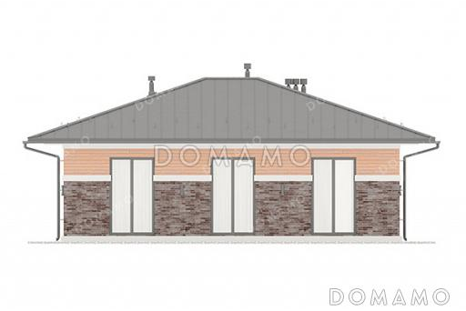 Проект одноэтажного дома с окнами в пол, тремя спальнями и выходом из гостиной в сад / Фасад 1