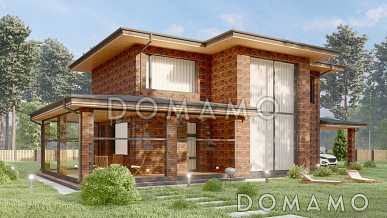 Проект двухэтажного дома с облицовкой кирпичом в стиле Райт S-201