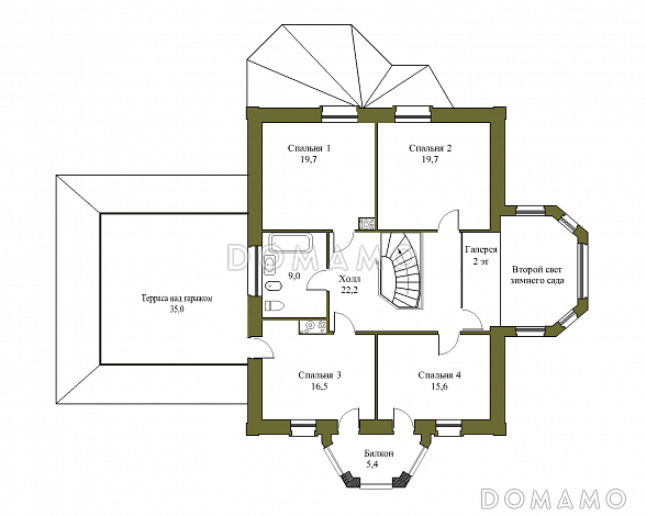 Проект большого коттеджа с зимним садом и гаражом / План мансардного этажа