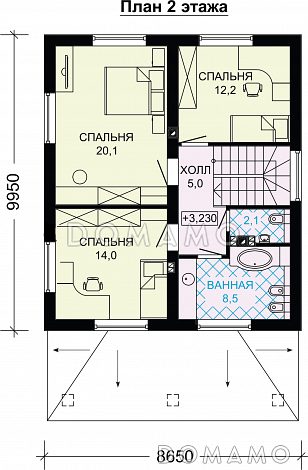 Проект двухэтажного дома из газобетона до 150 кв.м / План 2 этажа Проект двухэтажного дома из газобетона до 150 кв.м / План 2 этажа