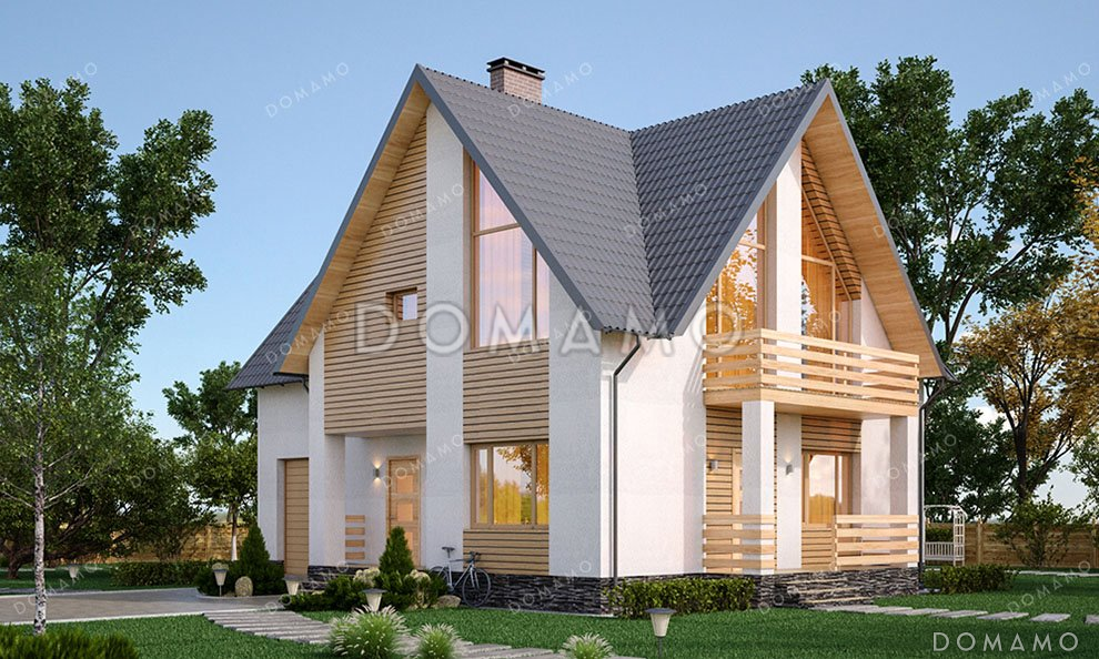 Проект одноэтажного дома с мансардой и гаражом в современном стиле / 1