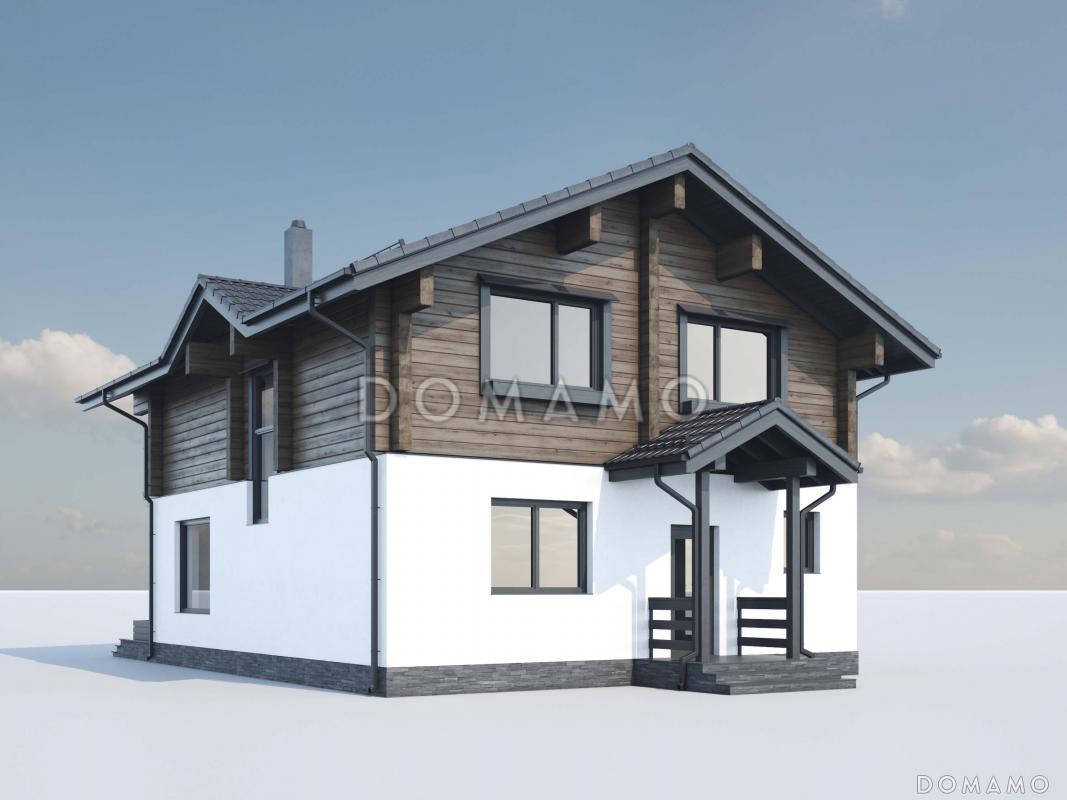 Проект двухэтажного дома из газобетона и бруса с балконом на две комнаты и террасой / 4