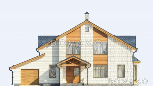 Проект дома с гаражом на две машины и кабинетом на мансардном этаже / Фасад 1