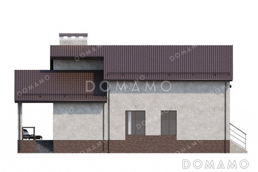 Проект одноэтажного дома с мансардой, большой террасой и гаражом / Фасад 4 Проект одноэтажного дома с мансардой, большой террасой и гаражом / Фасад 4