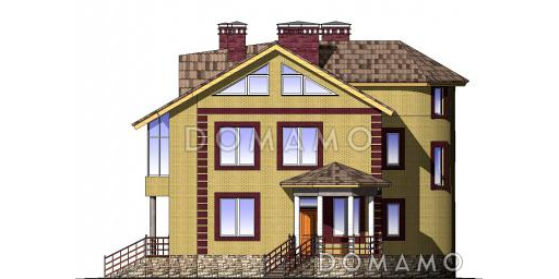 Проект  двухэтажного коттеджа с мансардой, бассейном и кинотеатром / Фасад 3